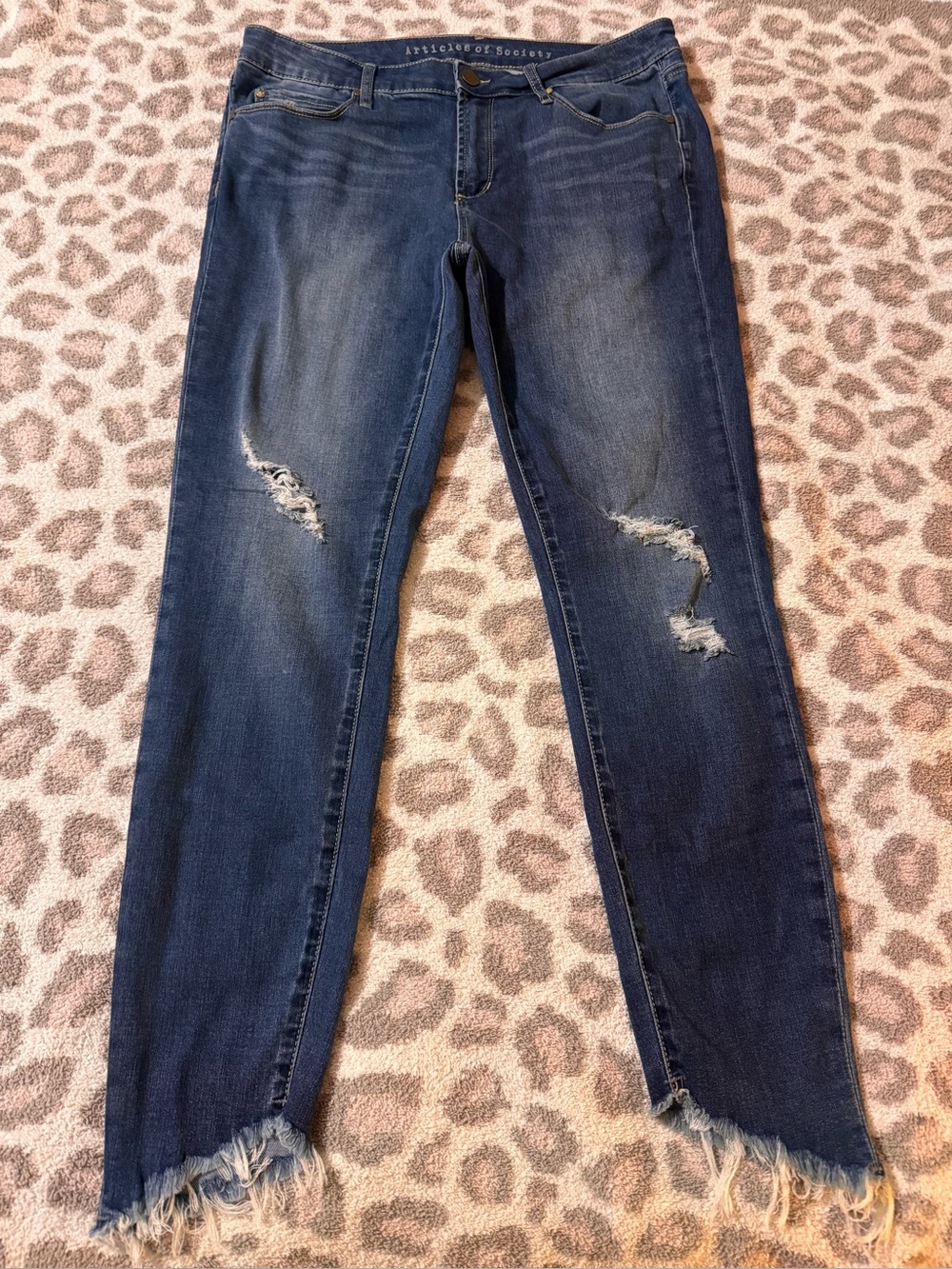 Articles Of Society Dark Blue Distressed Skinny Jeans with Frayed Hem